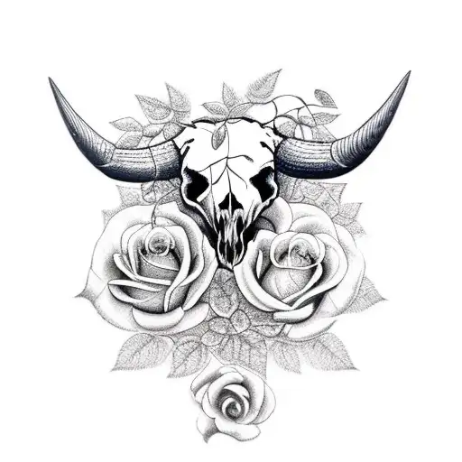 Bull Skull With Plants Vines And Roses