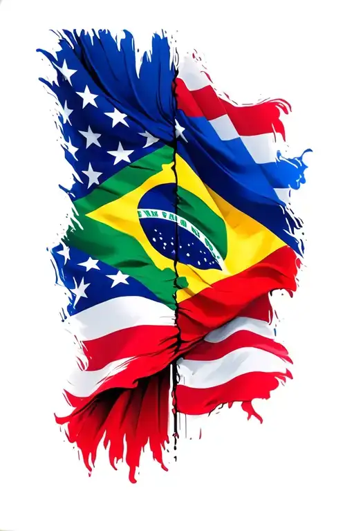 Half Brazil Half Usa Flag Waving