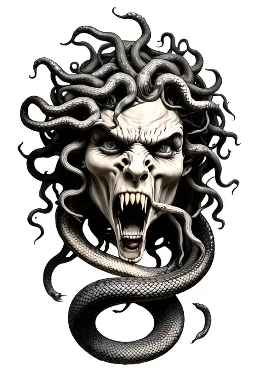 Medusa Head With Angry Snake Coiled