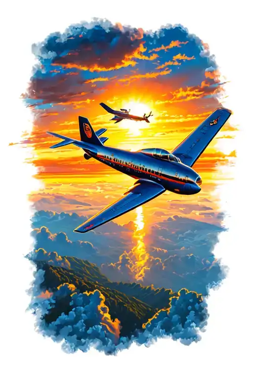 Airplane Flying Across Sunset