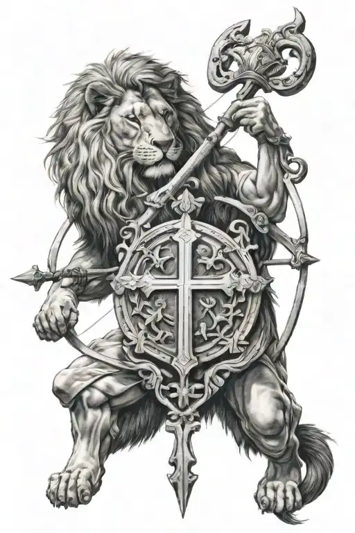 Lion And Archer Between A Cross
