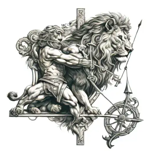 Lion And A Archer Between A Cross Surrounded