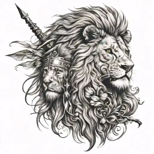 A Lion Face And A Warrior With Bow