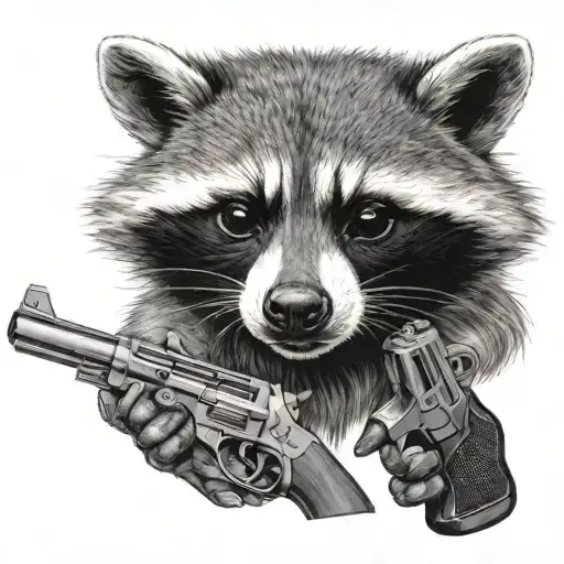 Aggressive Raccoon In The Style Of Movie Characters Shoots From A Gun