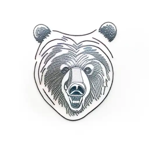 Bear Face Under A Full Moon With A River And Trees In The Background