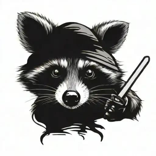 Aggressive Raccoon In The Style Of Anime Characters With A Samurai Sword