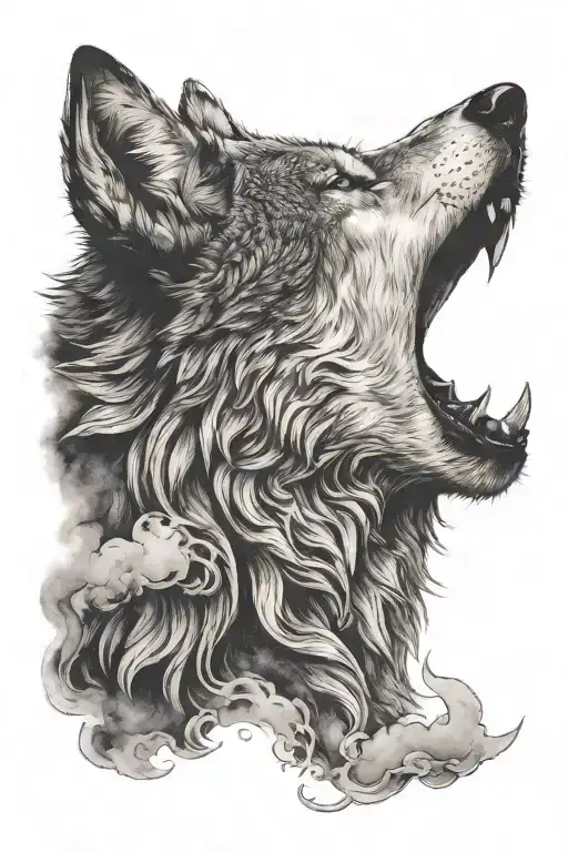 Wolf Howling At The Moon Blowing Smoke