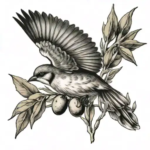 Bird In Flight While Carrying Olive Branch