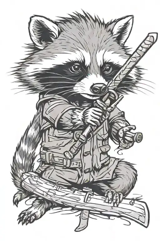 Aggressive Raccoon In The Style Of Anime Characters With A Katana