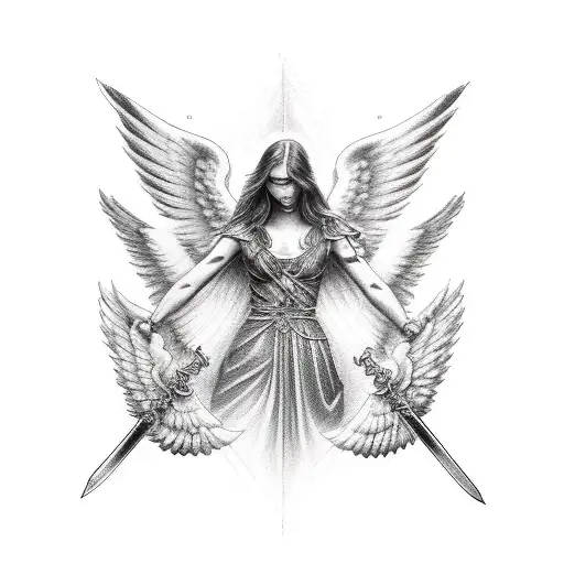 An Angel With Wings And Sword