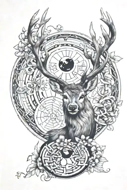 A Design Centered On The Word Enough And Deer And Yin Yang