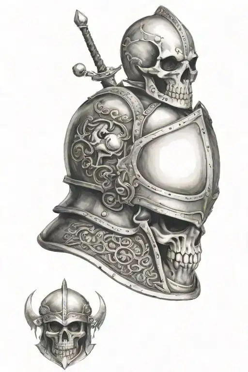 Knight And Skull Inside Helmet