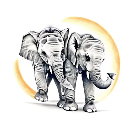 2 Baby Elephants With Moons And Stars