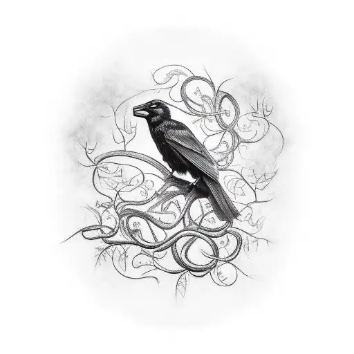Crow With Lightening And Vines