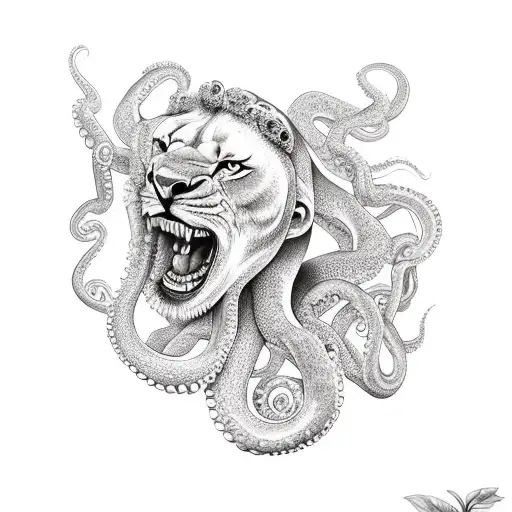 Octopus Fighting A Lion