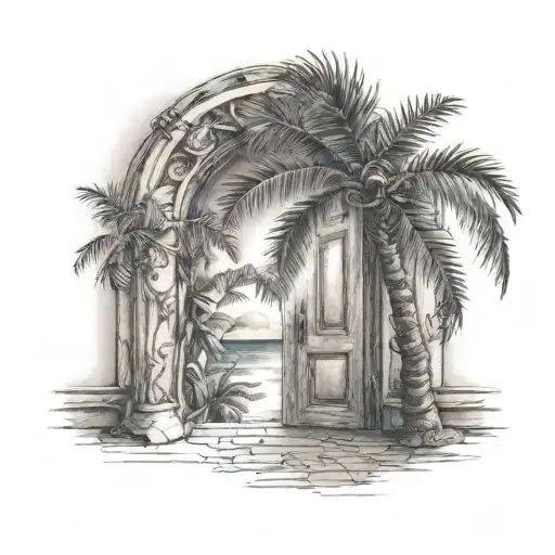 The Palm Tree Inside The Door With The Sun