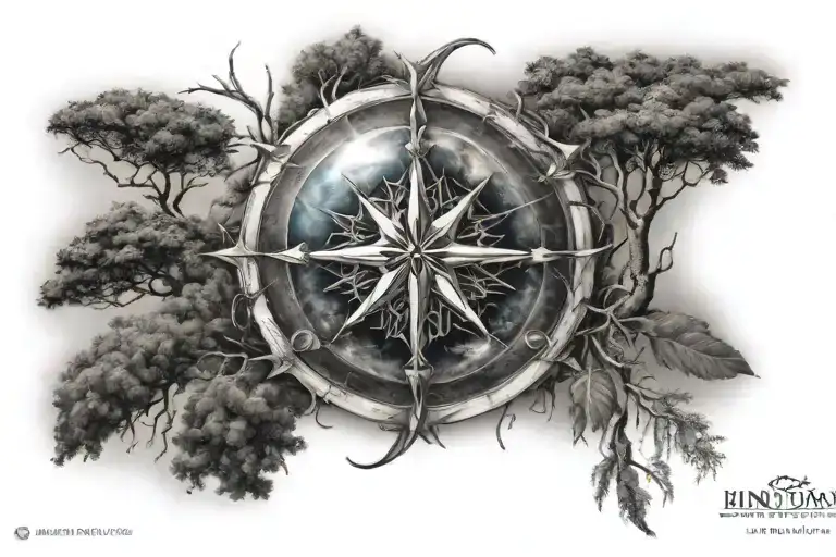 Wind Rose With Planet And Tree Landscape