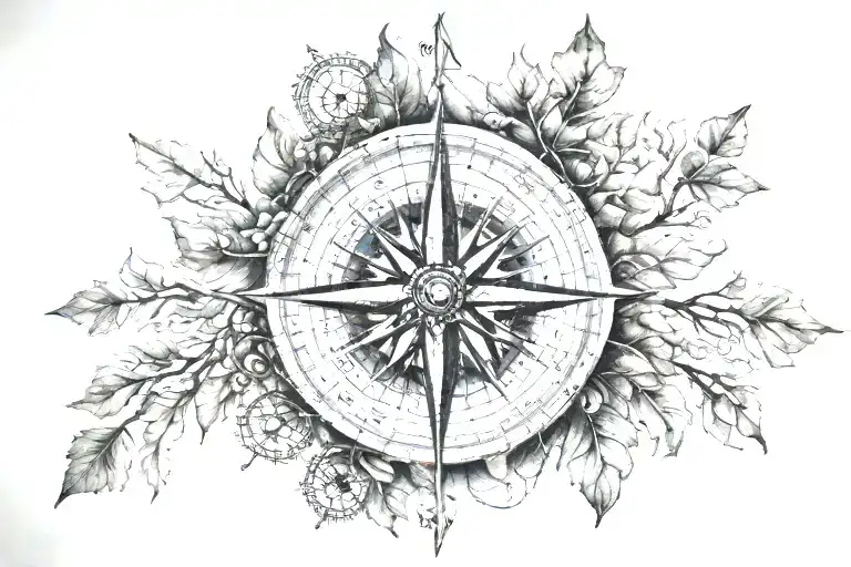 Compass Rose With Tree Landscape
