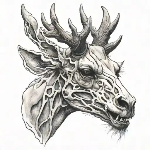 Stag Skull Looking Forward With The Face