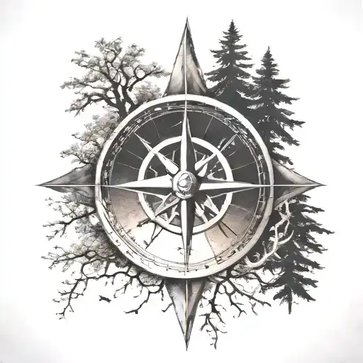 Compass Rose With Trees And Hills
