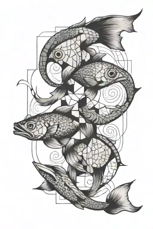 A Pisces Symbol Incorporated Into A Geometric Puzzle Design
