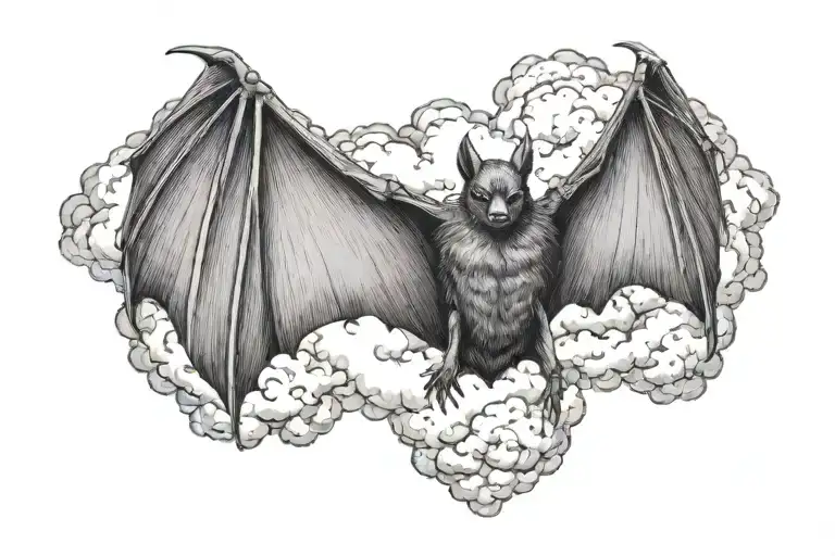 Bat With Wings And Clouds Surrounding