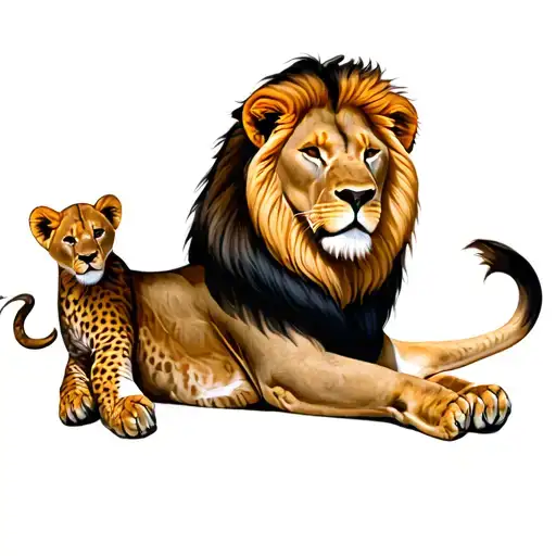 Lion And Cub Playing