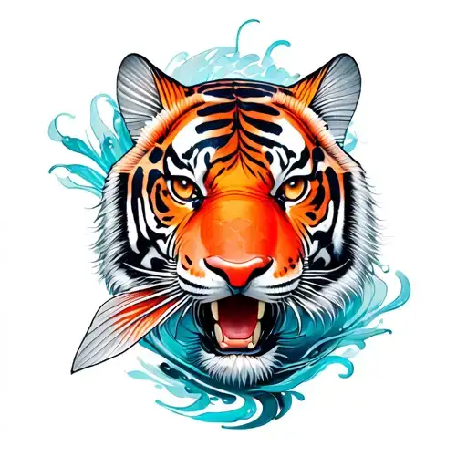 Koi Fish And Tiger Head