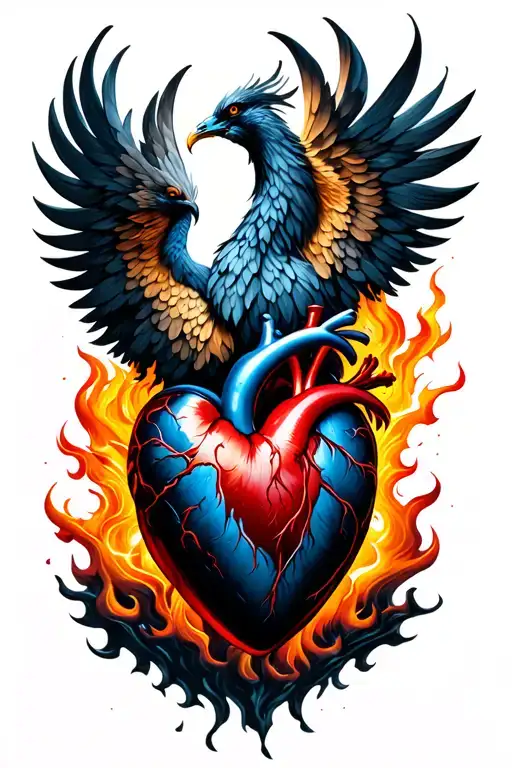 Black Heart With Phoenix Rising From Ashes Into Colorful Hyper