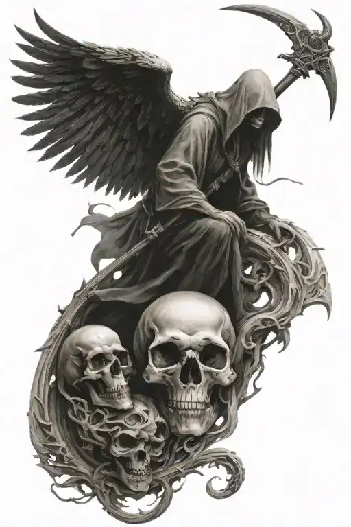 A Combination Of A Reaper And Arch Angel Symbolizing The Balance Between Life And Death