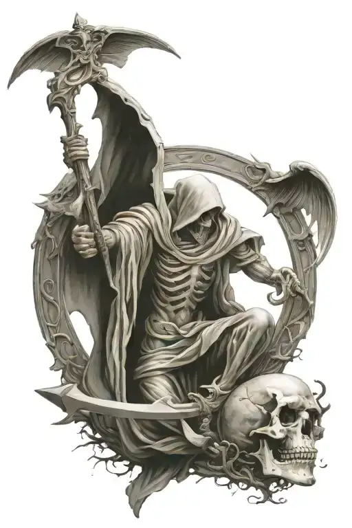 A Combination Of A Reaper And Arch Angel Symbolizing The Balance Between Life And Death