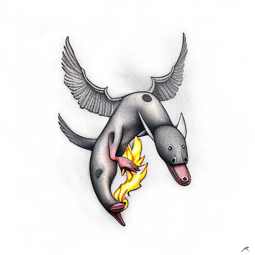 Platypus With Wings Breathing Fire