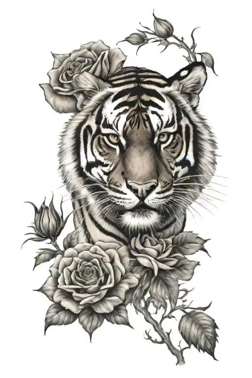 Roaring Tiger And Rose