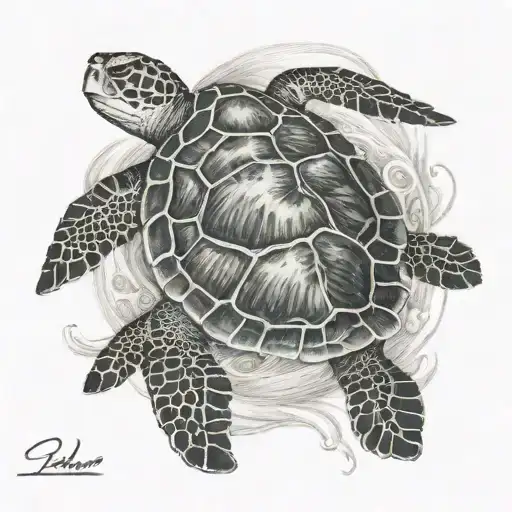 Sea Turtle With Baby Turtle Under