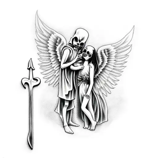 Grim Reaper And Angel Hugging