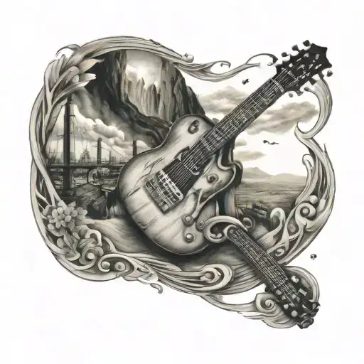 Half Guitar And Half Road Leading