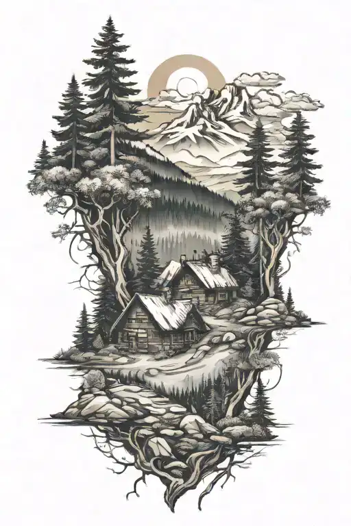 Den In The Meadow Of The Valley Of The High Forest Mountains