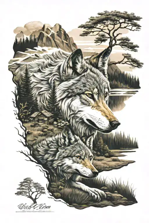 Wolf Den In The Meadow Of The Valley Of The High Forest Mountains