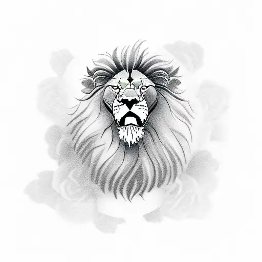 Lion With Clouds And Roses