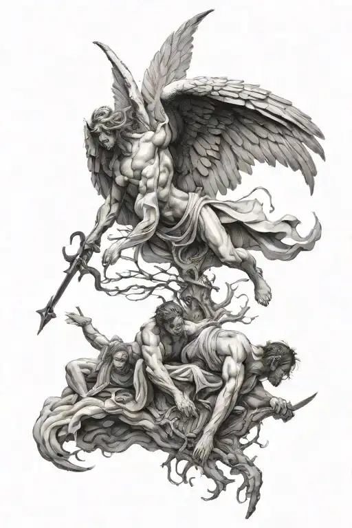 Angels And Demons Trying To Reach Heaven