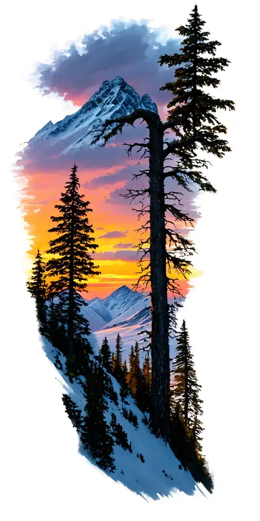 Mont Blanche And Trees Colors Sunset