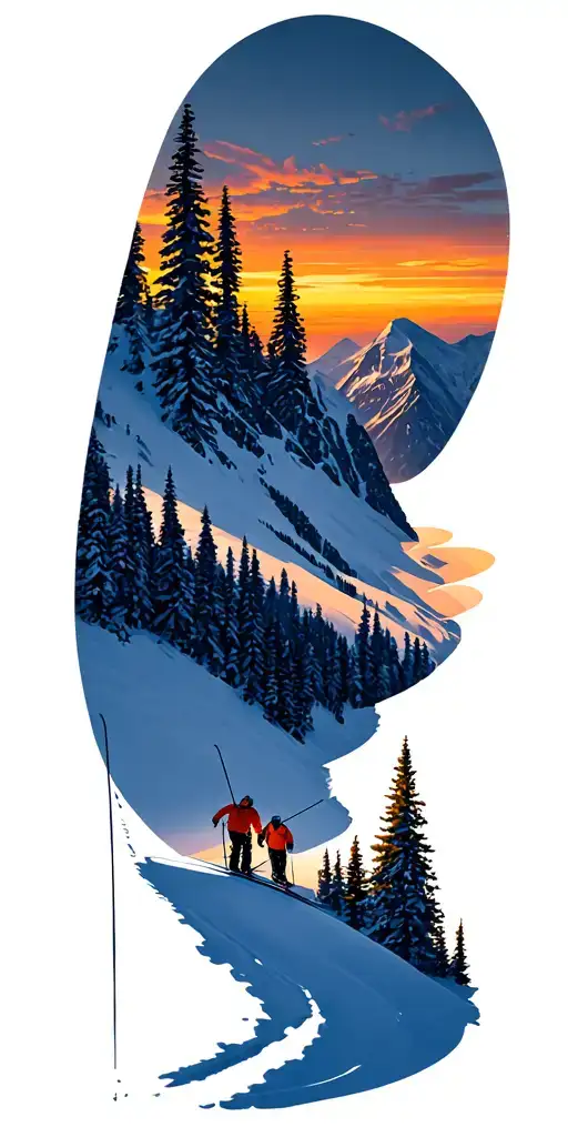 Mont Blanc And Trees Colors Sunset And Skiers
