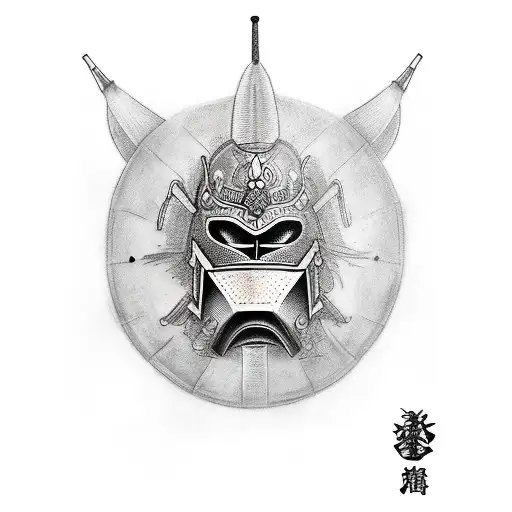 Design A Realistic Tattoo Depicting A Samurai Warrior With Armadura-inspired Body Armor And A Mask