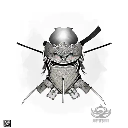 Design A Realistic Tattoo Depicting A Samurai Warrior With Armadura-inspired Body Armor And A Mask