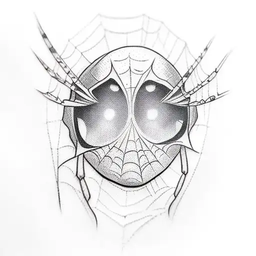Girl With Zero Eyes Wearing A Hoood And Spider Webs On Her Face And Around