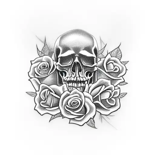 Skull With Roses Growing Out Of It