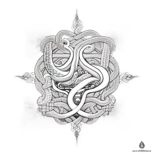 Create A Tattoo Design Featuring A Snake Intertwined With Religious Symbols