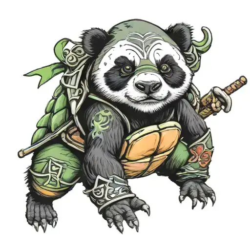A Ninja Panda Wearing The Shell Of A Ninja Turtle
