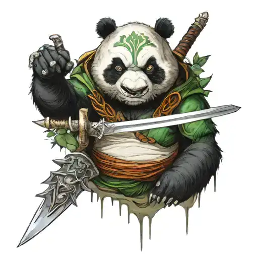 Mix Between A Killer Panda And A Ninja Turtle With A Sword In Hand