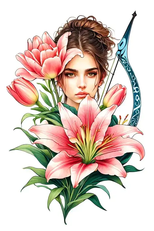 Sagittarius Archer With A Tulips Lilies Intertwined